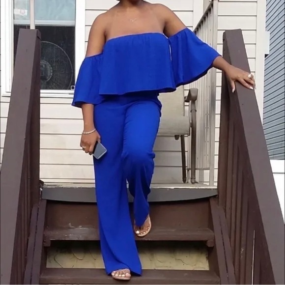 ZARA Off Shoulder Blue Jumpsuit Bloggers Favourite Size Small - Picture 12 of 14
